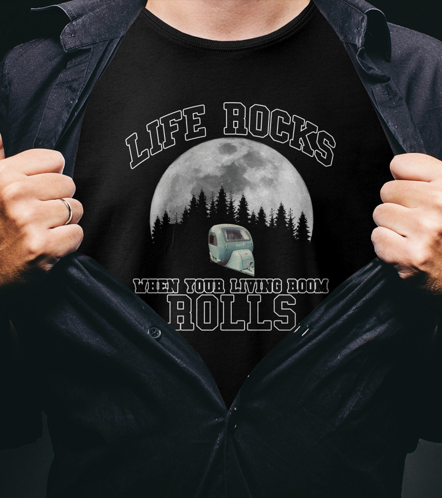 Life Rocks When Your Living Room Rolls Barefoot By NuCamp Camper Moon Forest T-Shirt