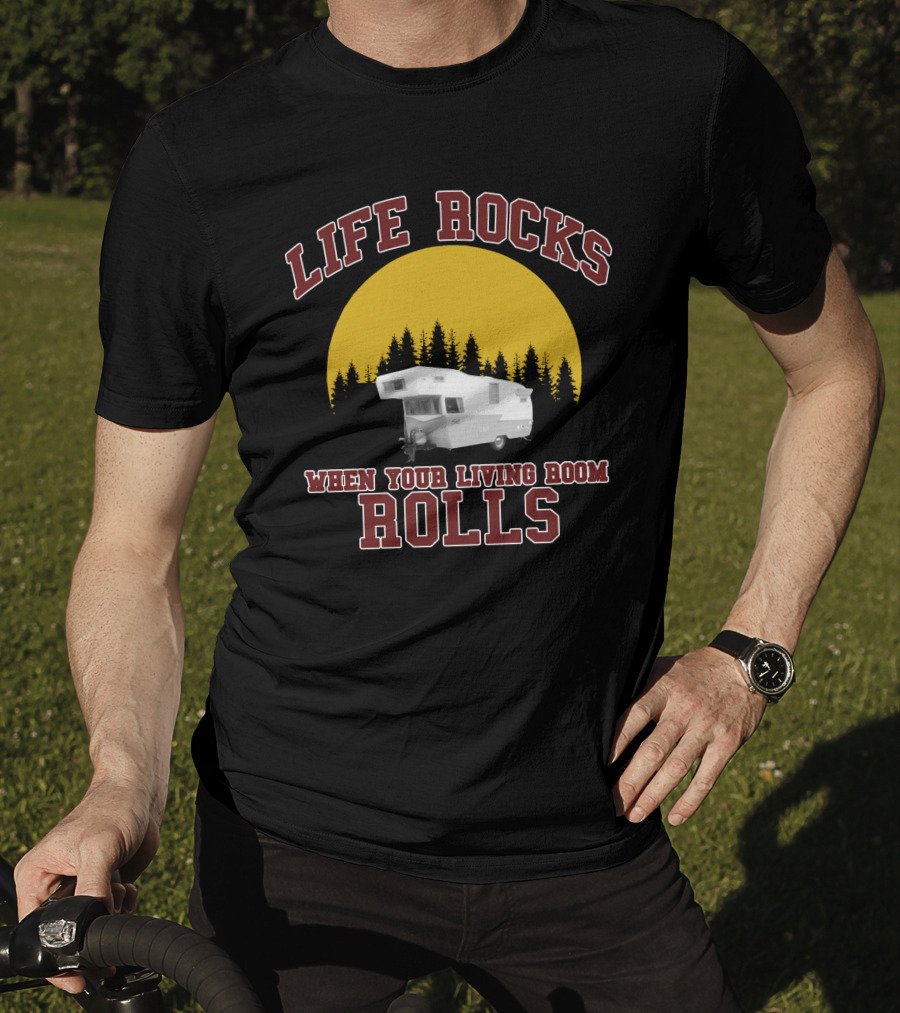 Life Rocks When Your Living Room Rolls Vintage Camper Retro Sunset T-Shirt