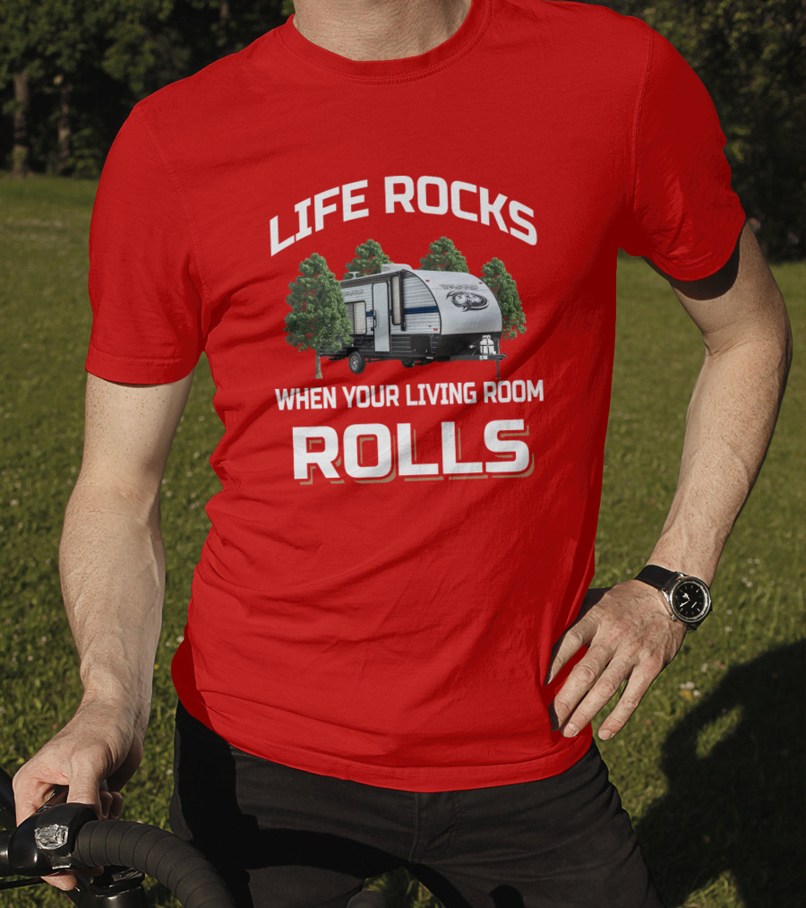 LIFE ROCKS WHEN YOUR LIVING ROOM ROLLS Forest River Wolf Pup T-Shirt