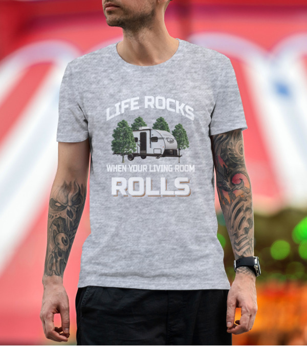 Premium T-Shirt: Life Rocks When Your Living Room Rolls Camper Wolf Pup Black Label T-Shirt Life Rocks When Your Living Room Rolls Camper Wolf Pup Black Label T-Shirt