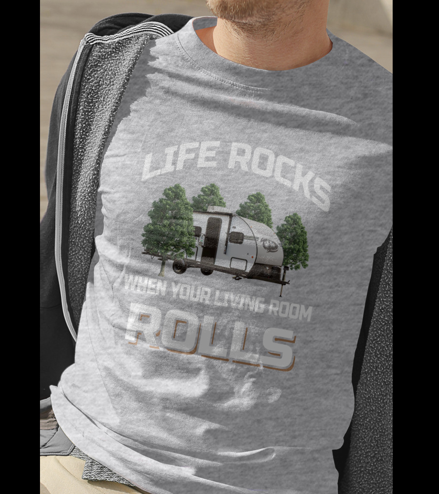 Life Rocks When Your Living Room Rolls Camper Wolf Pup Black Label T-Shirt