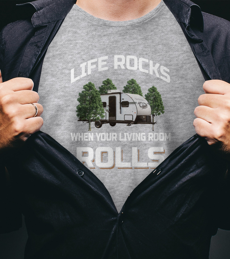 Life Rocks When Your Living Room Rolls Camper Wolf Pup Black Label T-Shirt