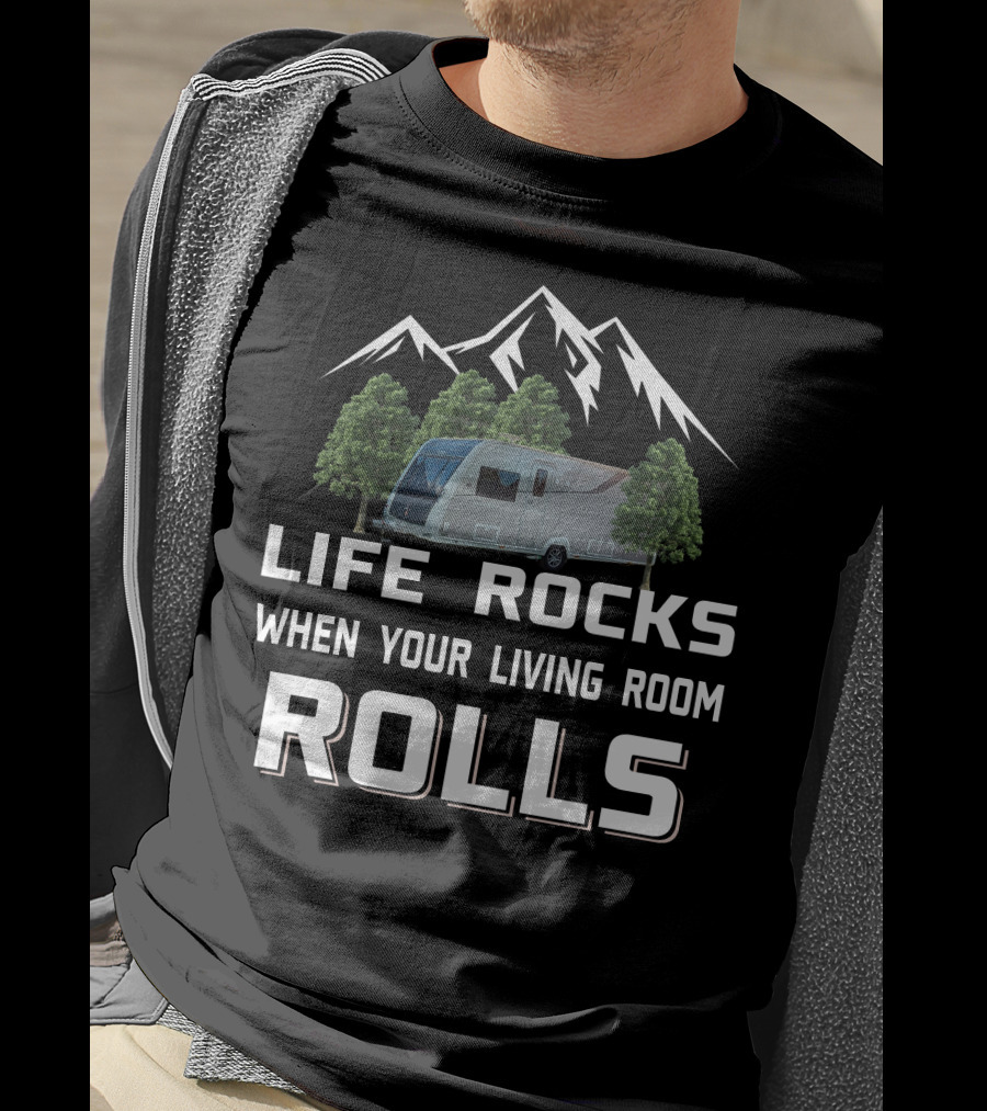 LIFE ROCKS WHEN YOUR LIVING ROOM ROLLS Elddis Crusader T-Shirt