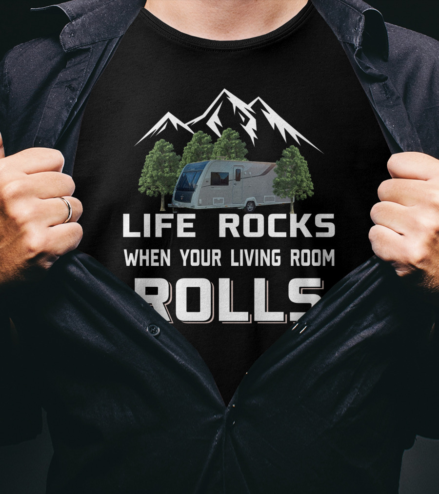 LIFE ROCKS WHEN YOUR LIVING ROOM ROLLS Elddis Crusader T-Shirt