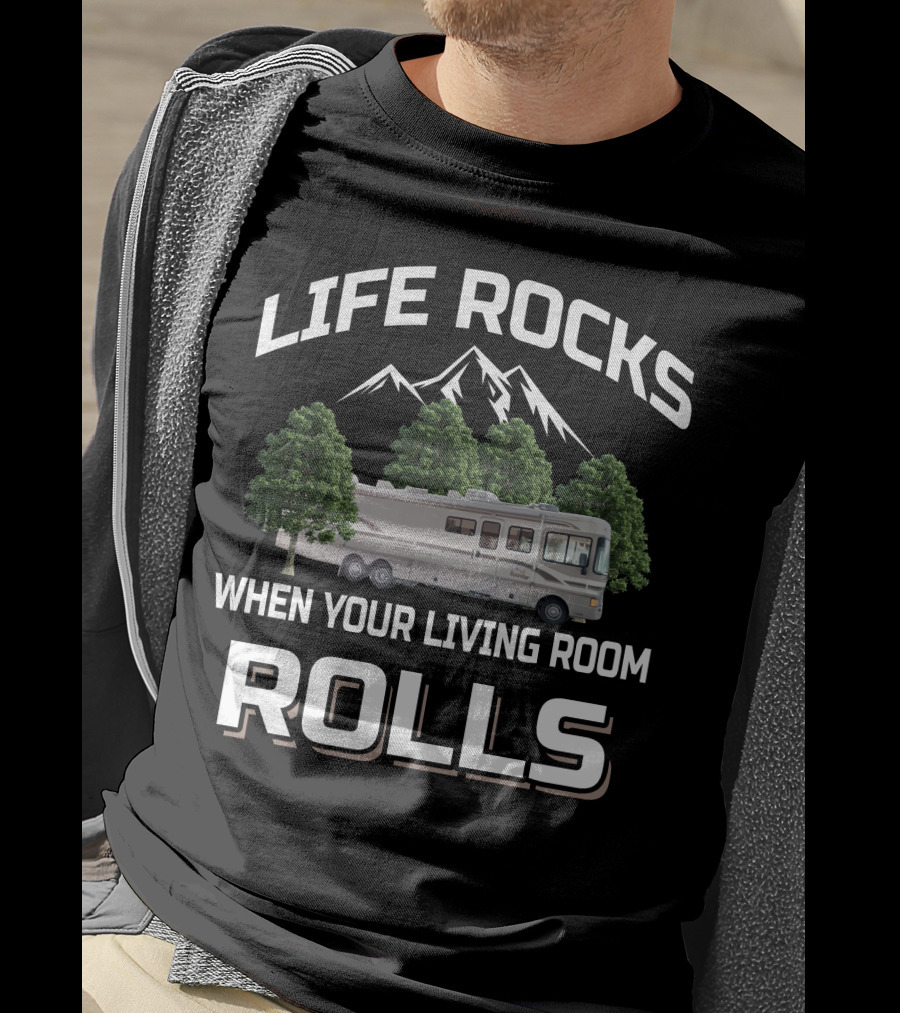 Life Rocks When Your Living Room Rolls 1997 Fleetwood Bounder 34v Mountain Adventure T-Shirt