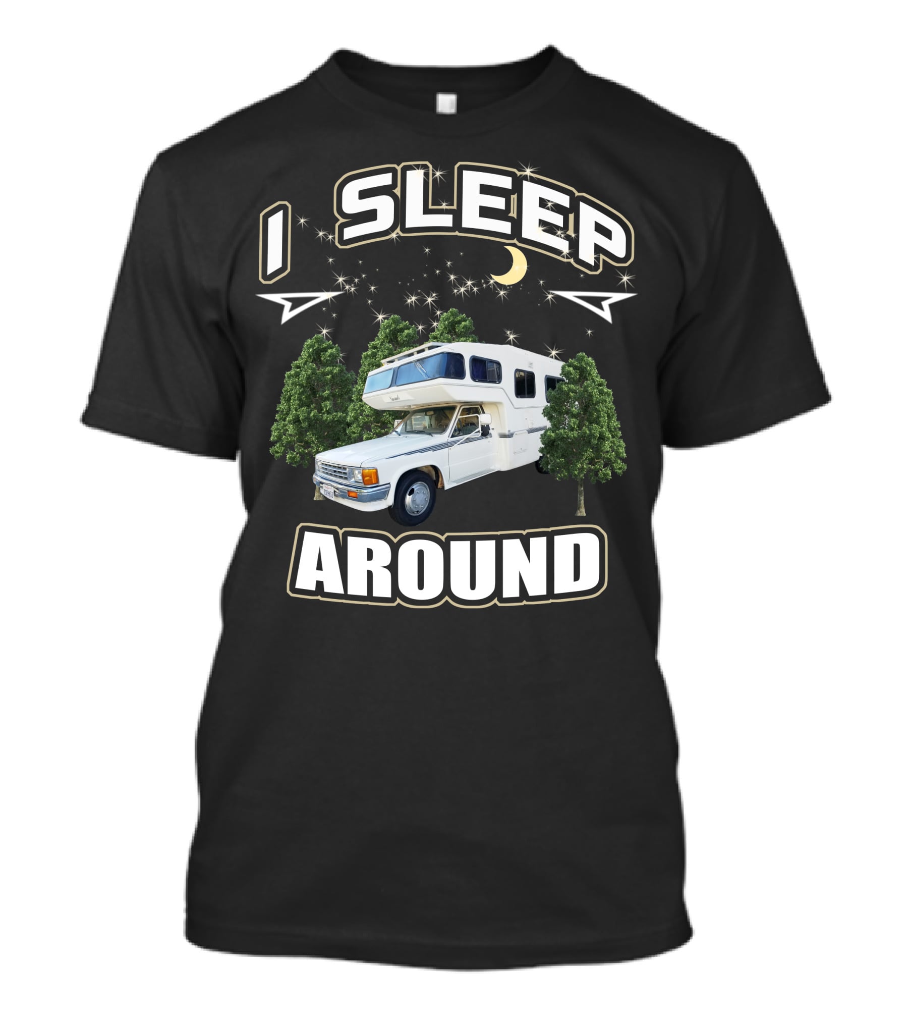 1987 Toyota Sunrader I Sleep Around Camper Moon Trees T-Shirt