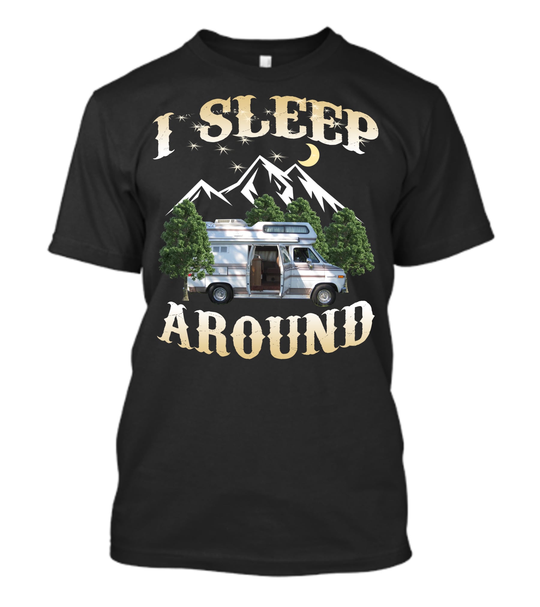 I SLEEP AROUND Dodge Van Night Mountain Adventure T-Shirt