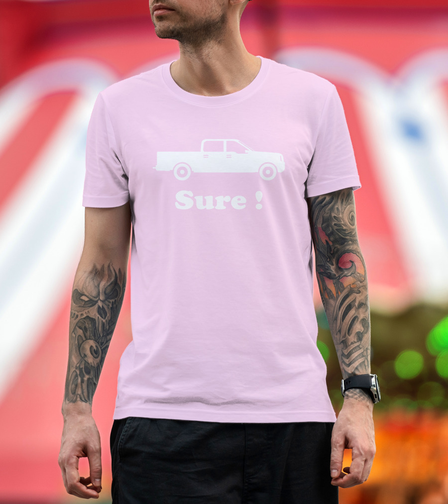Sure Truck White Silhouette Pink Background T-Shirt