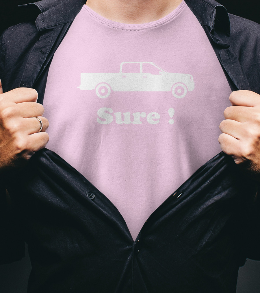 Sure Truck White Silhouette Pink Background T-Shirt