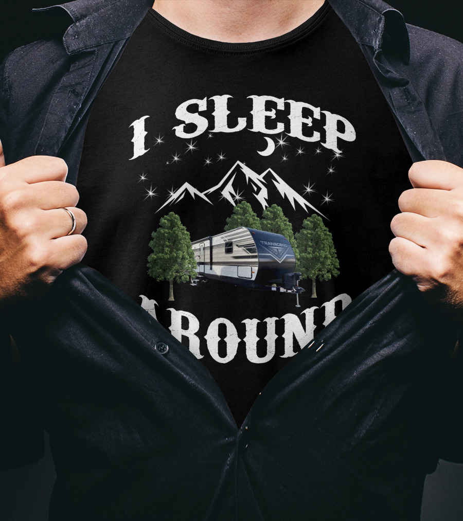 I Sleep Around Grand Design Transcend Xplor Camper Mountains Moon Stars T-Shirt