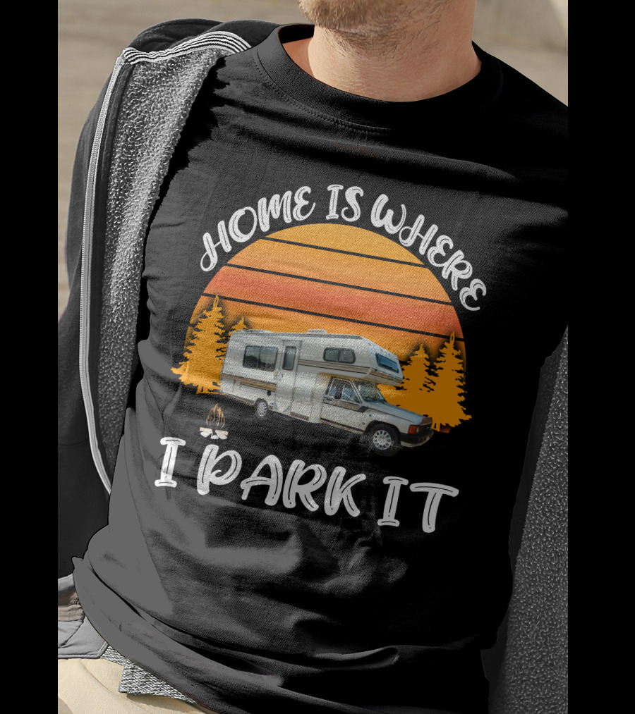 Home Is Where I Park It Toyota Dolphin Camper Sunset Scene T-Shirt