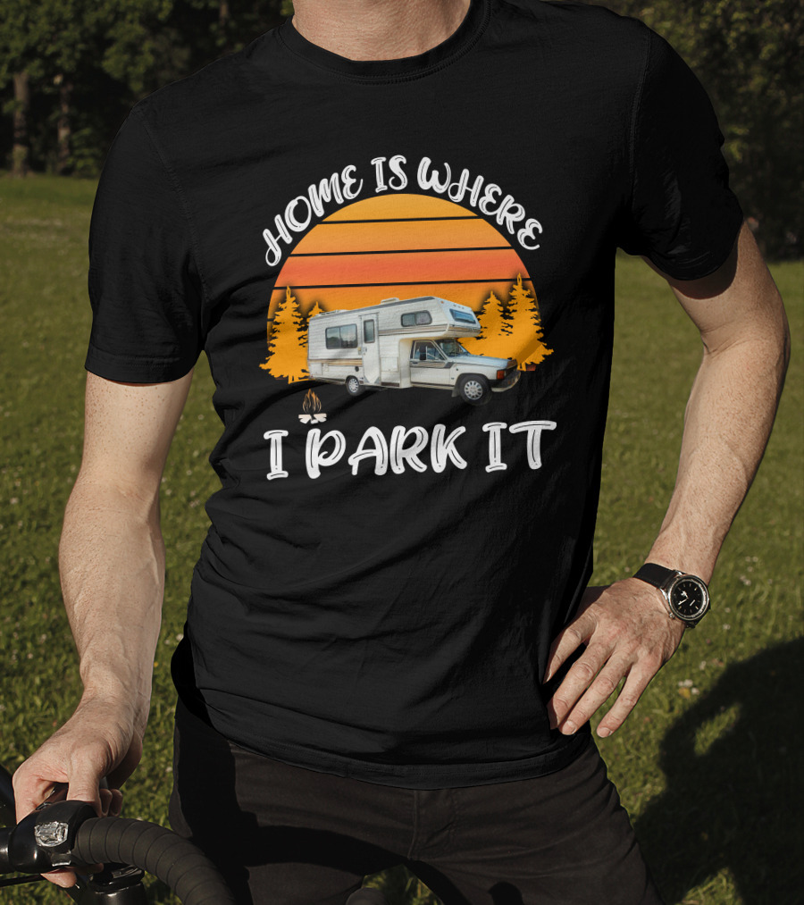Home Is Where I Park It Toyota Dolphin Camper Sunset Scene T-Shirt