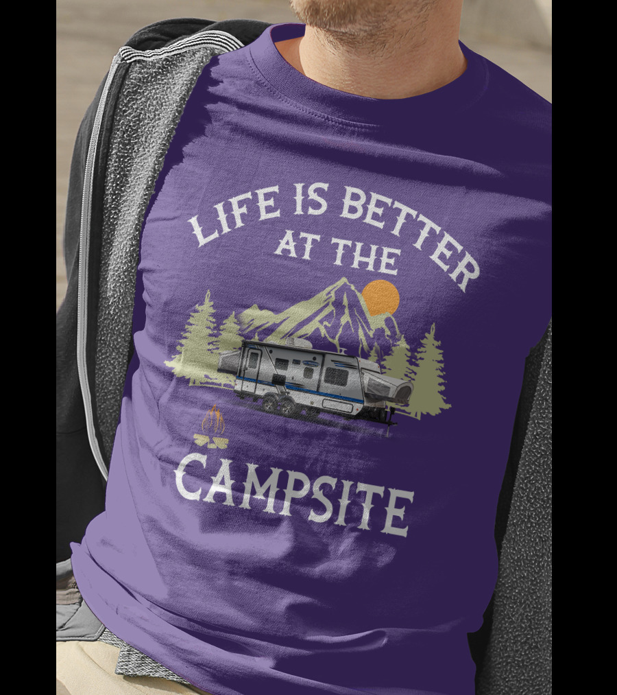 Life Is Better At The Campsite Hybrid Campers Mountain Scene T-Shirt