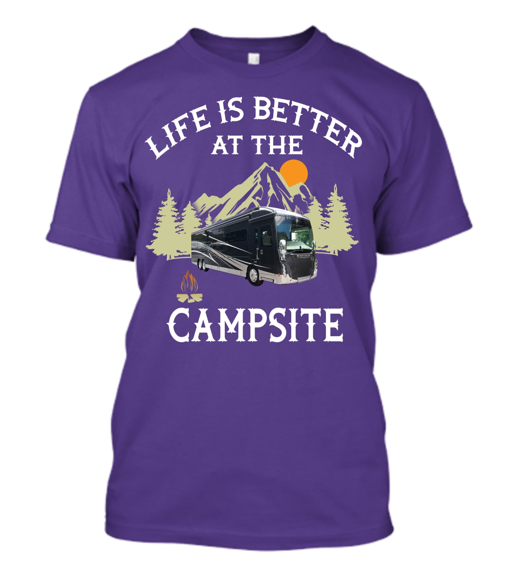 Life Is Better At The Campsite Winnebago 42QL Mountain Sunset Campfire T-Shirt