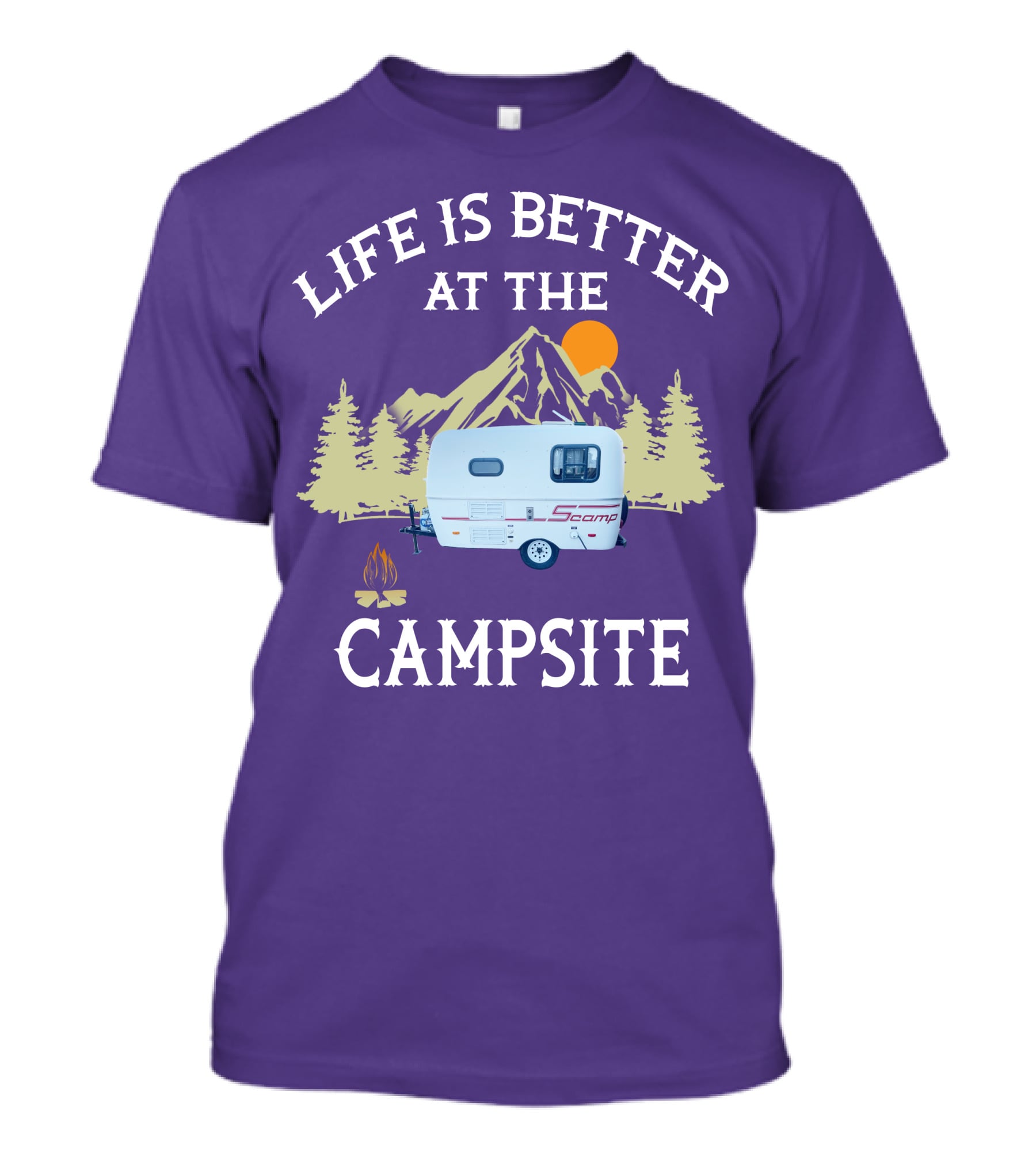 Life Is Better At The Campsite Scamp Small Travel Trailers Mountain Sunset T-Shirt