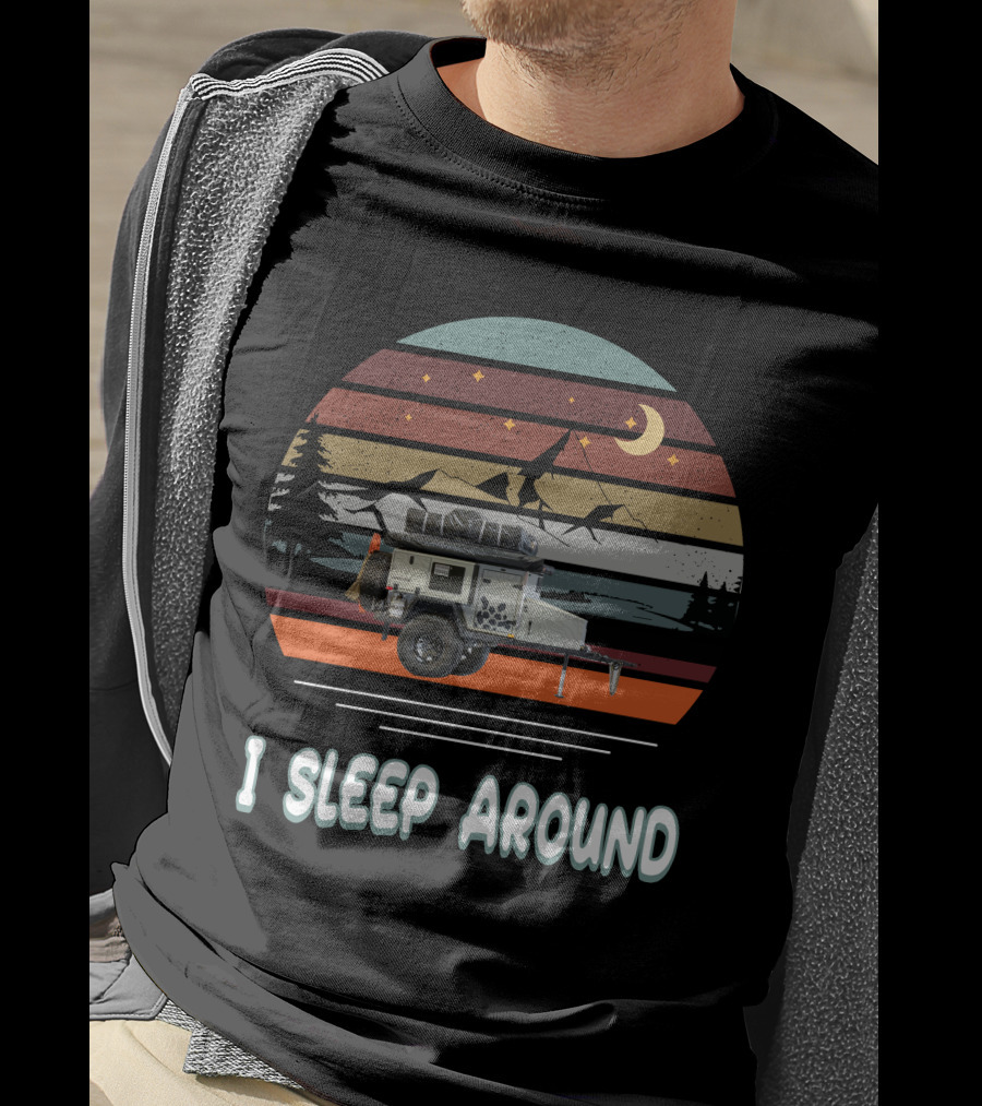 Turtleback Trailer I Sleep Around Retro Camping Scene T-Shirt
