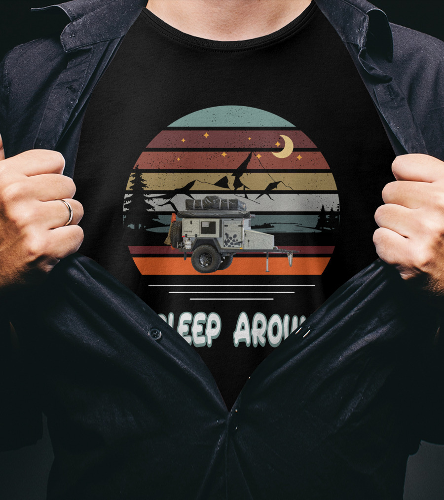 Turtleback Trailer I Sleep Around Retro Camping Scene T-Shirt