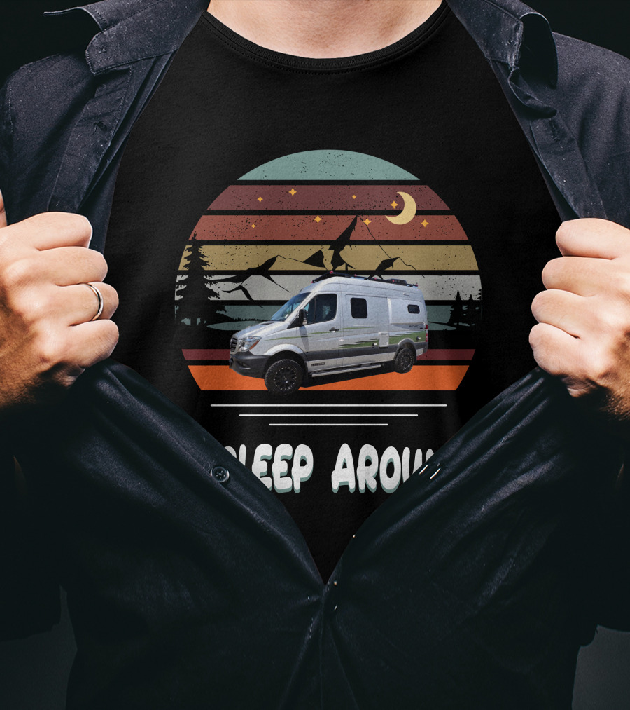 Winnebago Revel 4X4 I Sleep Around Retro Van Life Camping Adventure T-Shirt