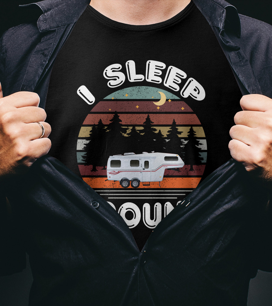 I Sleep Around Fiberglass Travel Trailer Vintage Forest Scene T-Shirt