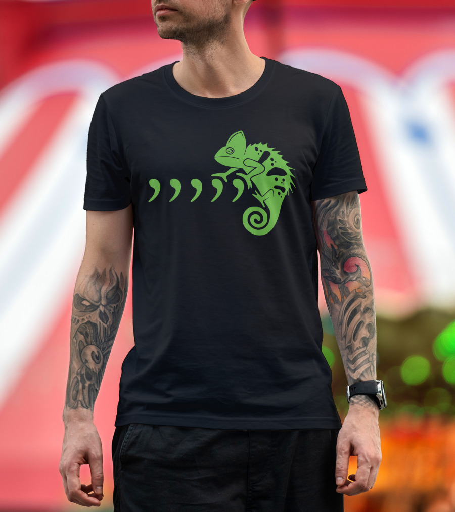 Coma Coma Coma Chameleon Funny Song Lyric Green Chameleon and Commas T-Shirt