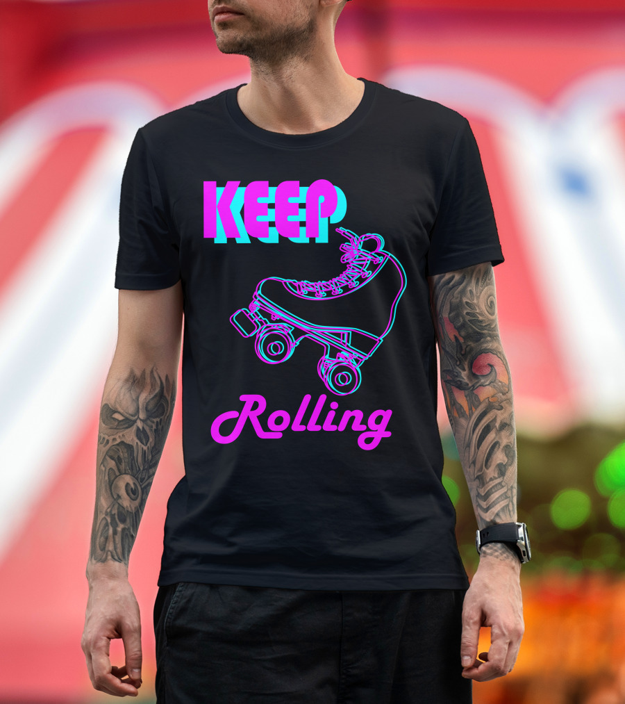 Keep Rolling Neon 80s Roller Skate T-Shirt
