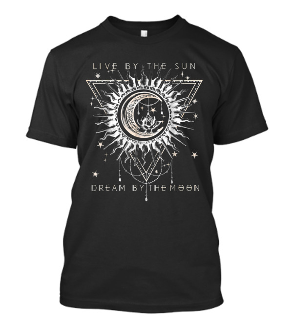 Live By The Sun Dream By The Moon Boho Sunburst Lunar Lotus Geometric Stars T-Shirt