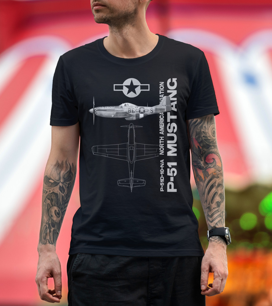 P-51 Mustang North American Aviation WWII Fighter Airplane Old Crow B6-S T-Shirt