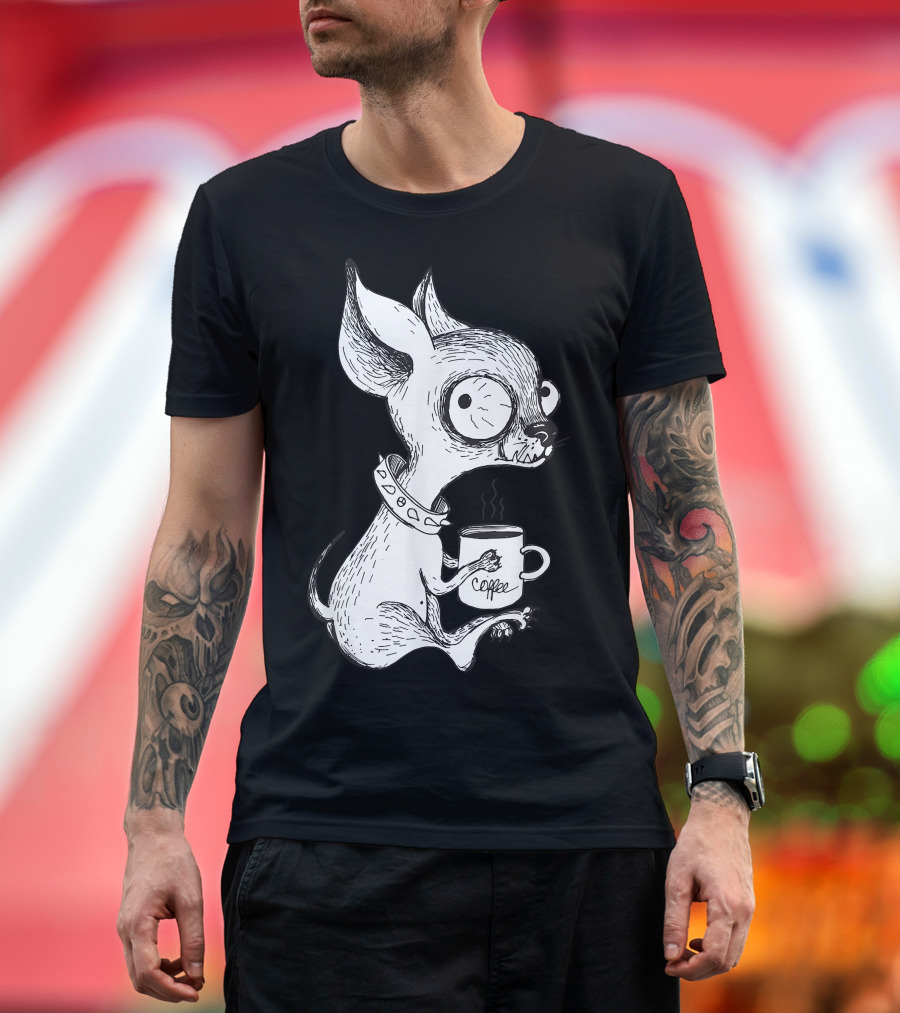Cute Unique Chihuahua Coffee Lover with Mug T-Shirt