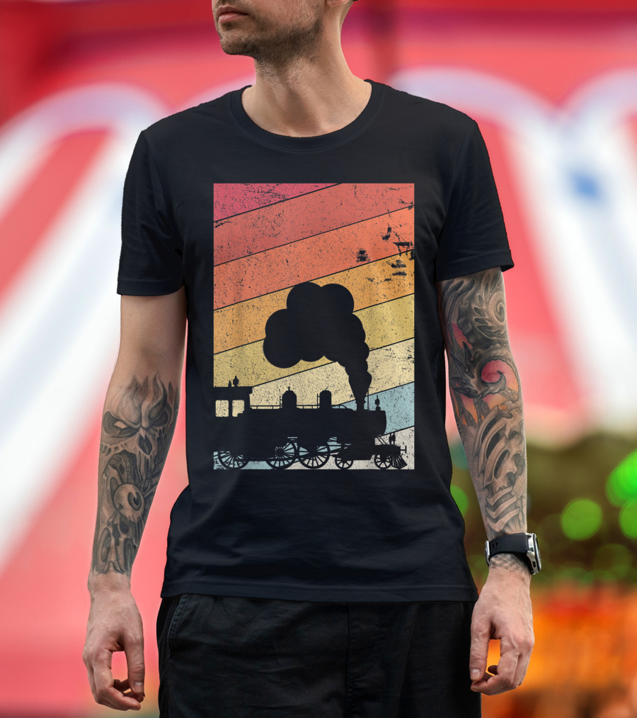 Retro Style Steam Train Silhouette on T-Shirt