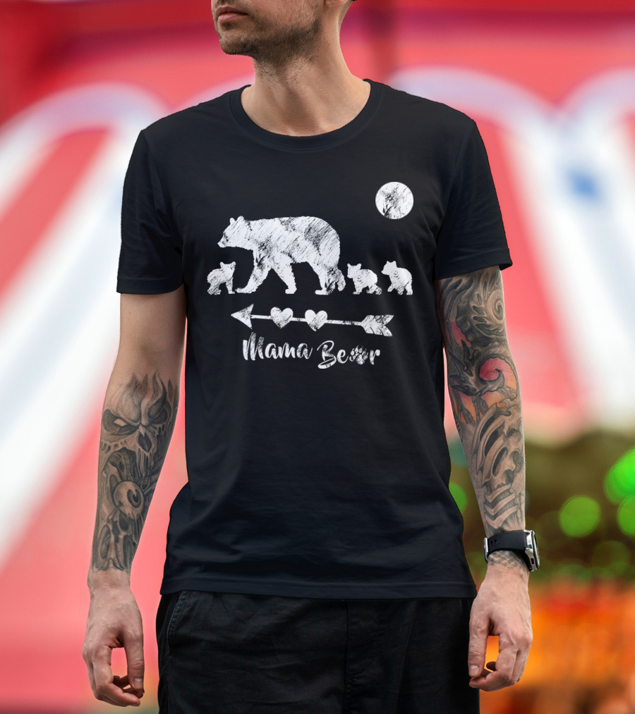 Mama Bear Three Cubs Arrow Heart Moon T-Shirt