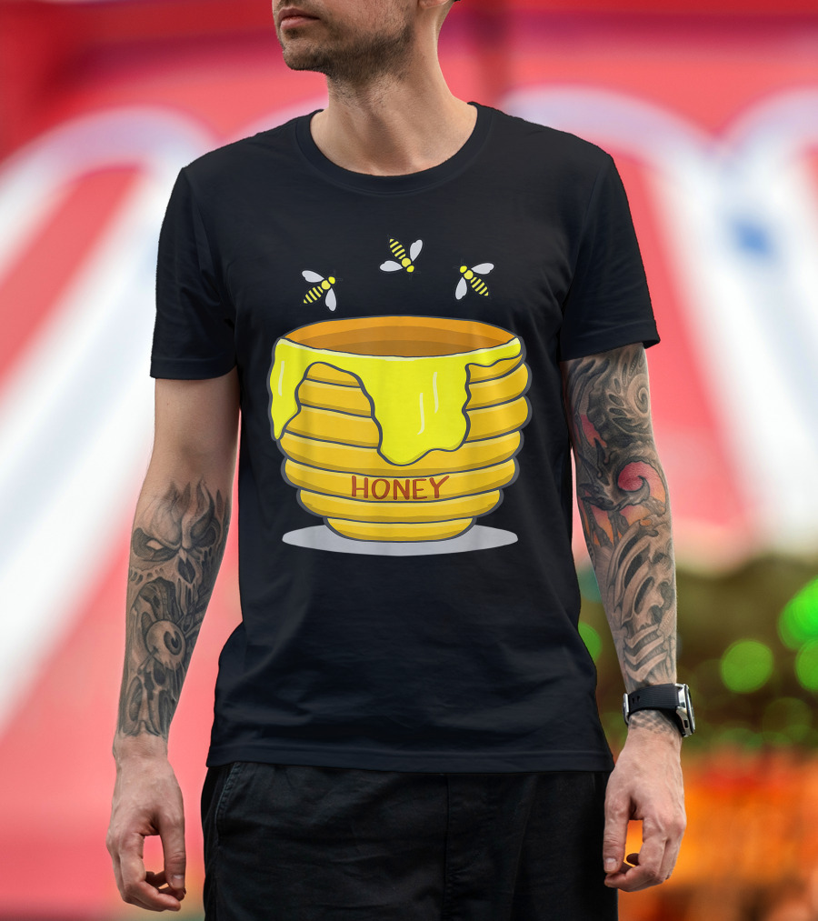 Honey Pot With Dripping Honey and Flying Bees T-Shirt
