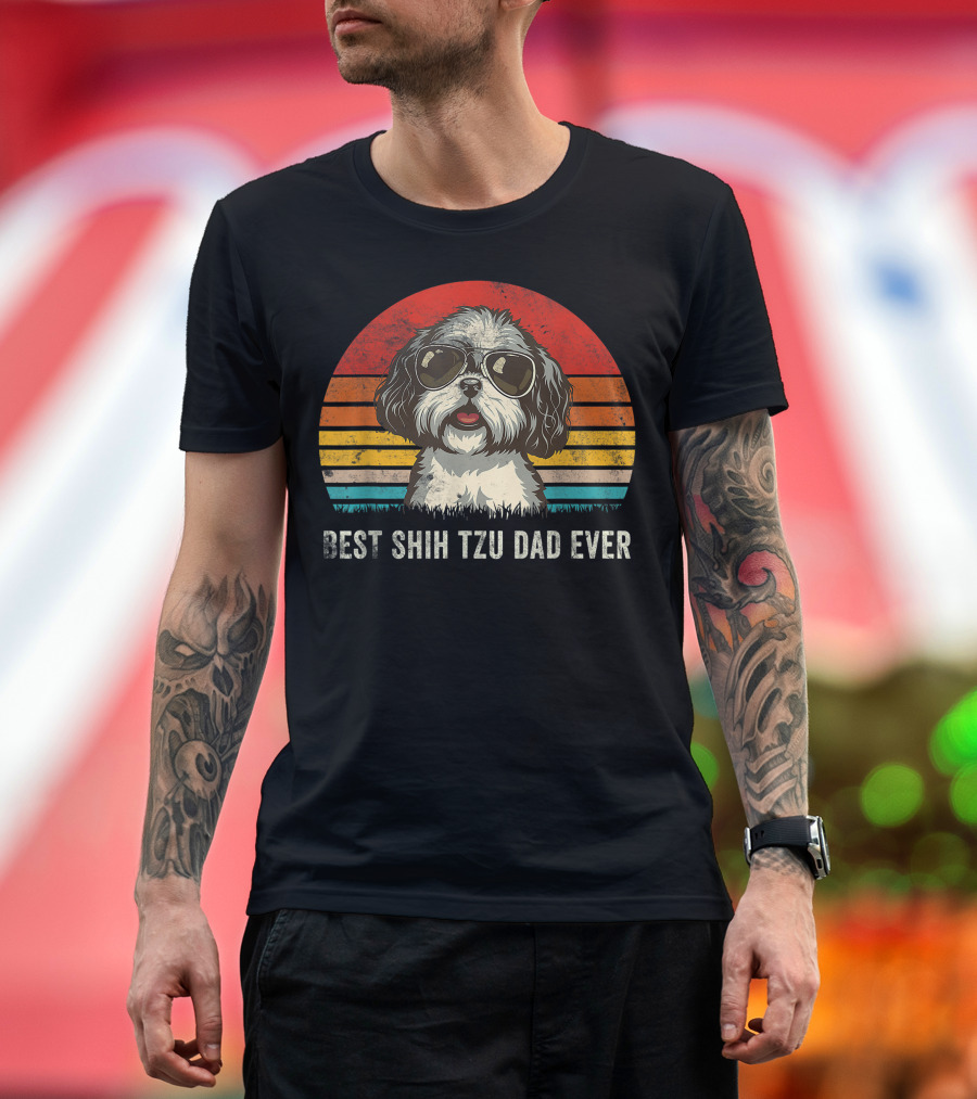 Best Shih Tzu Dad Ever Retro Sunglasses Dog T-Shirt