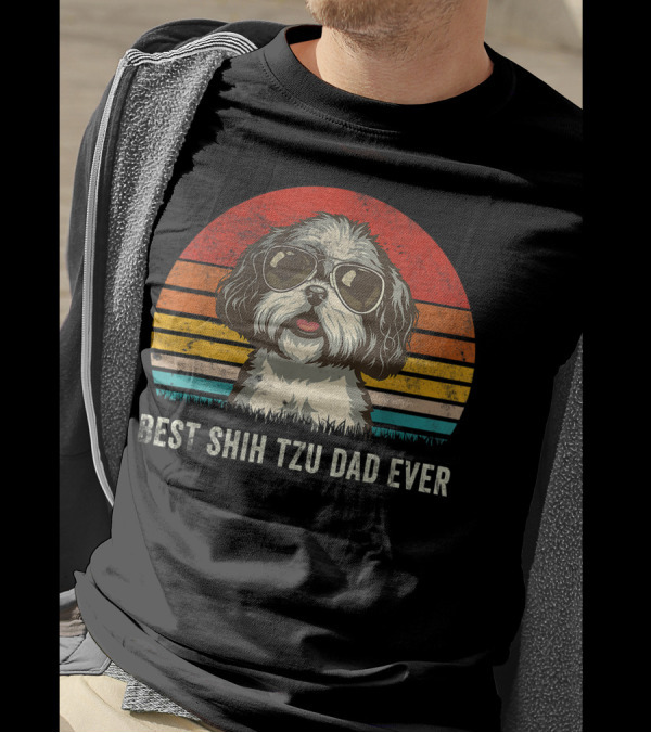 Best Shih Tzu Dad Ever Retro Sunglasses Dog T-Shirt