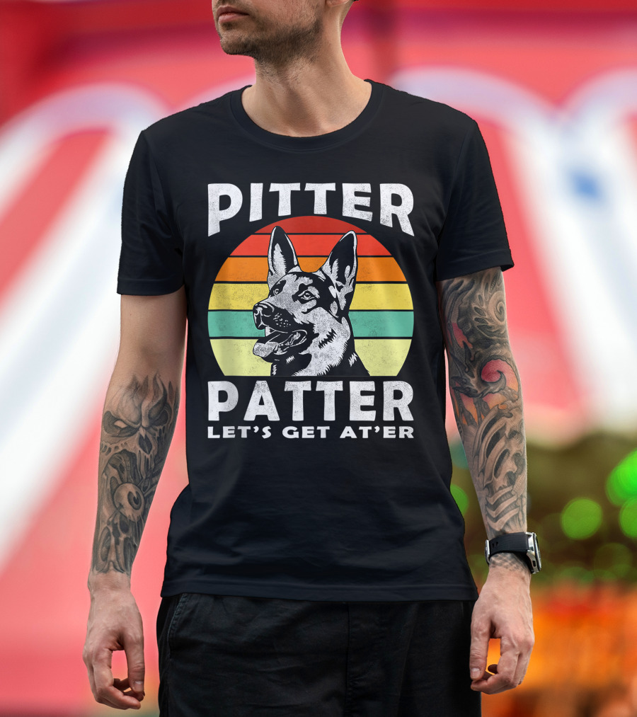 Pitter Patter Let's Get At'er German Shepherd Dog Retro Vintage T-Shirt