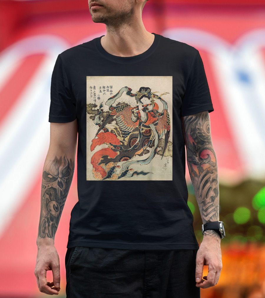 Japanese Retro Tengu Goddess Flute Vintage T-Shirt