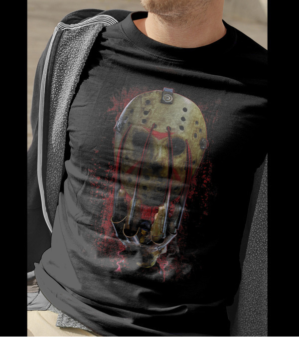 Freddy Vs Jason Horror Icon Mask With Claws T-Shirt