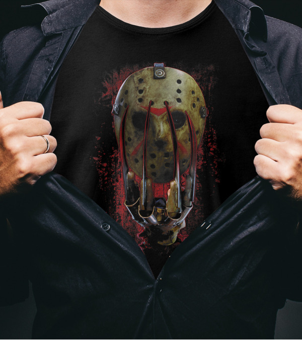 Freddy Vs Jason Horror Icon Mask With Claws T-Shirt