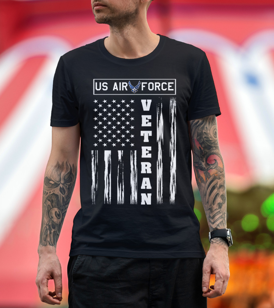 US Air Force Symbol Veteran Distressed American Flag T-Shirt