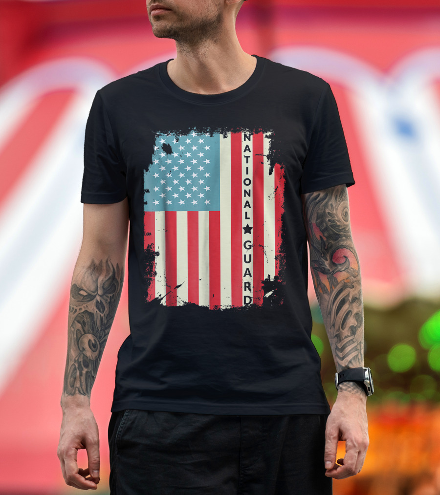 National Guard Distressed American Flag Veteran T-Shirt