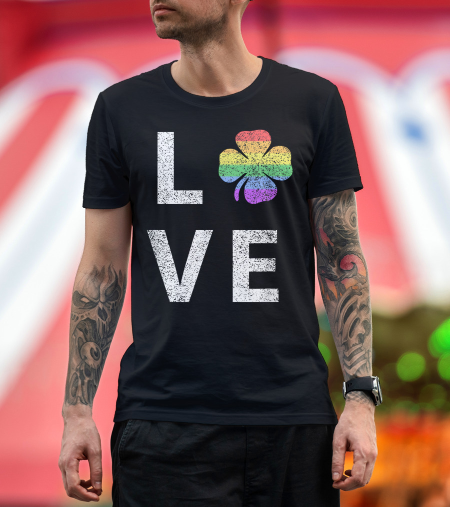 Love St. Patrick's Day Gay Pride Rainbow Shamrock T-Shirt
