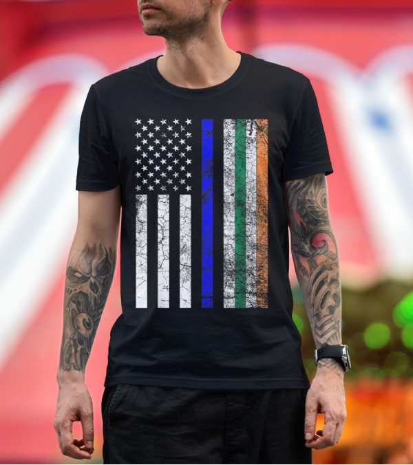 Premium T-Shirt: Police Officer American Flag Irish Colors Thin Blue Line T-Shirt Police Officer American Flag Irish Colors Thin Blue Line T-Shirt