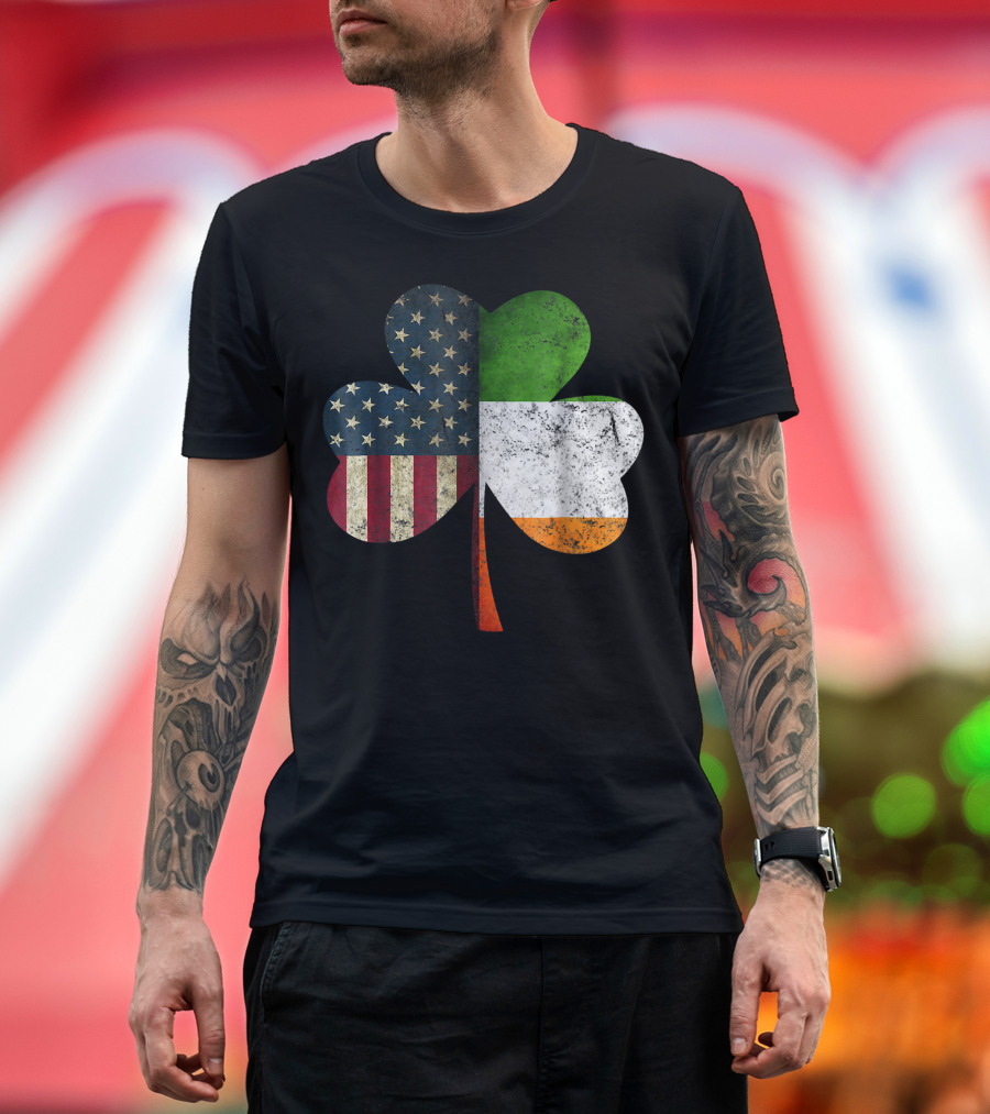Irish American Flag Shamrock Stars Stripes and Tricolor T-Shirt
