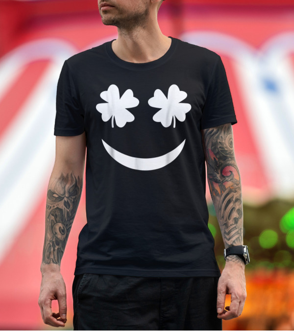 Premium T-Shirt: St. Patrick's Day Shamrock Emoji Face T-Shirt St. Patrick's Day Shamrock Emoji Face T-Shirt