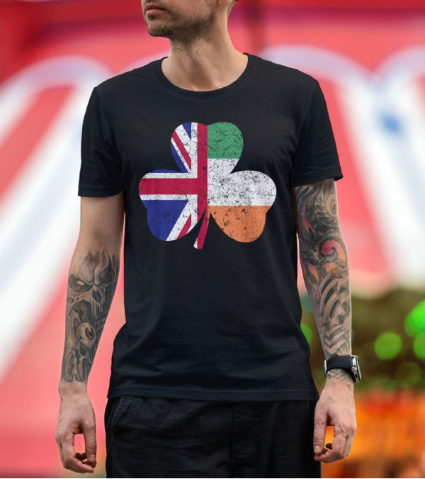 Premium T-Shirt: British Flag Irish Shamrock St Patricks Day Party T-Shirt British Flag Irish Shamrock St Patricks Day Party T-Shirt