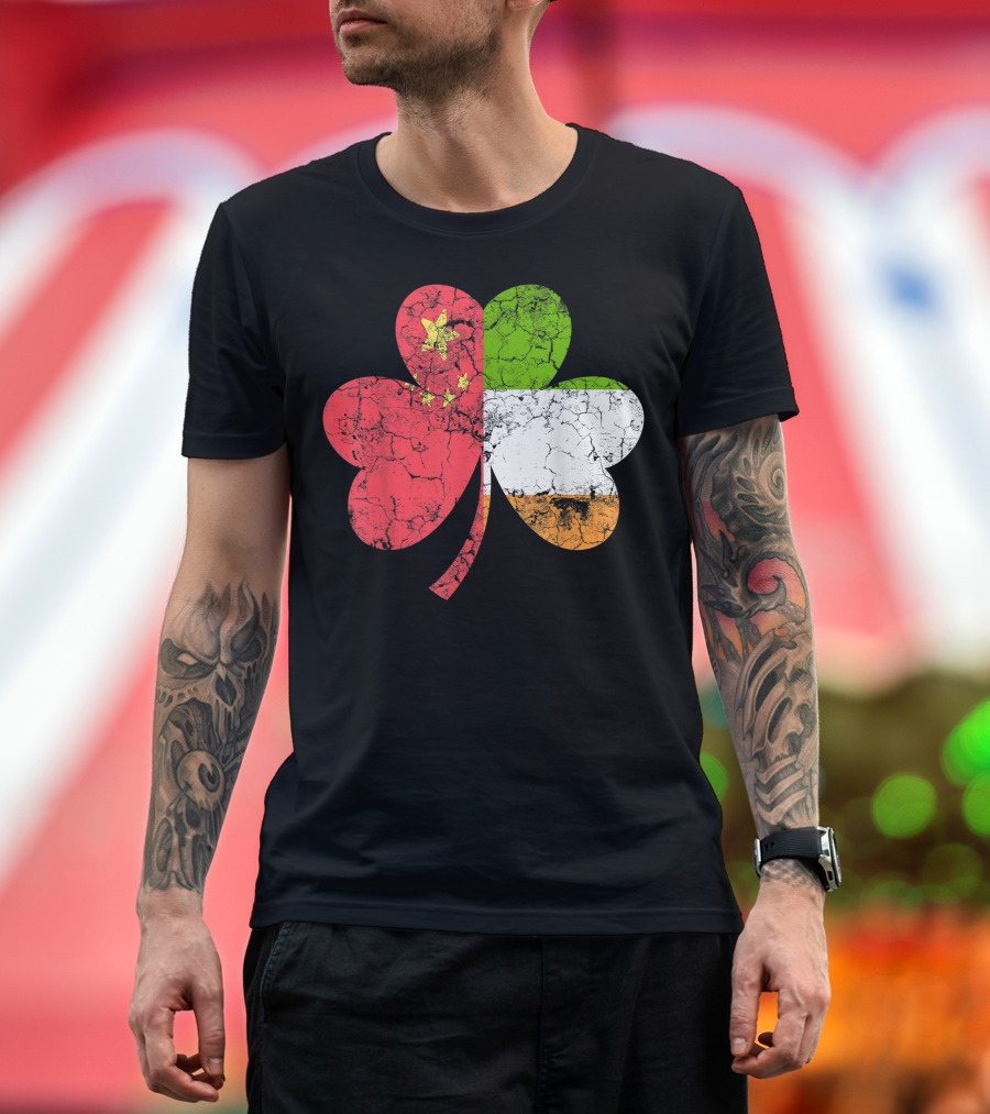 Irish Chinese Flag Shamrock Ireland Fusion T-Shirt