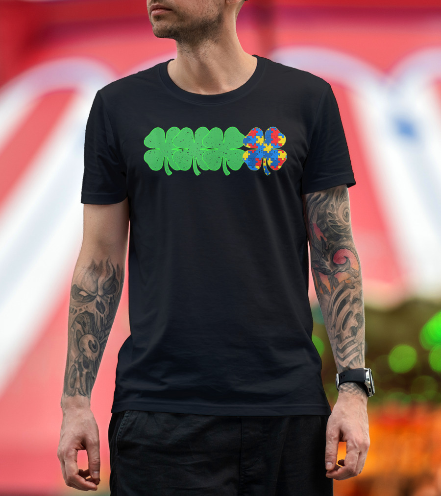 Autism Puzzle Piece Clover Shamrock T-Shirt