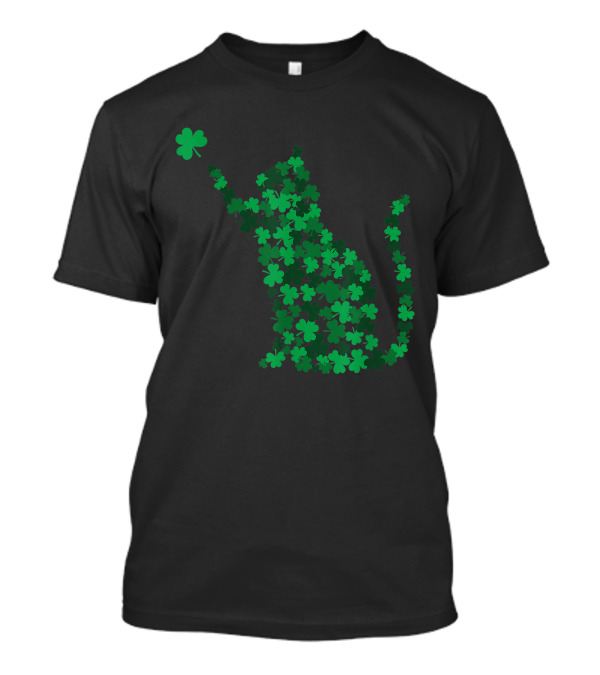 Happy Saint Patrick's Day Shamrock Cat Silhouette With Clover T-Shirt