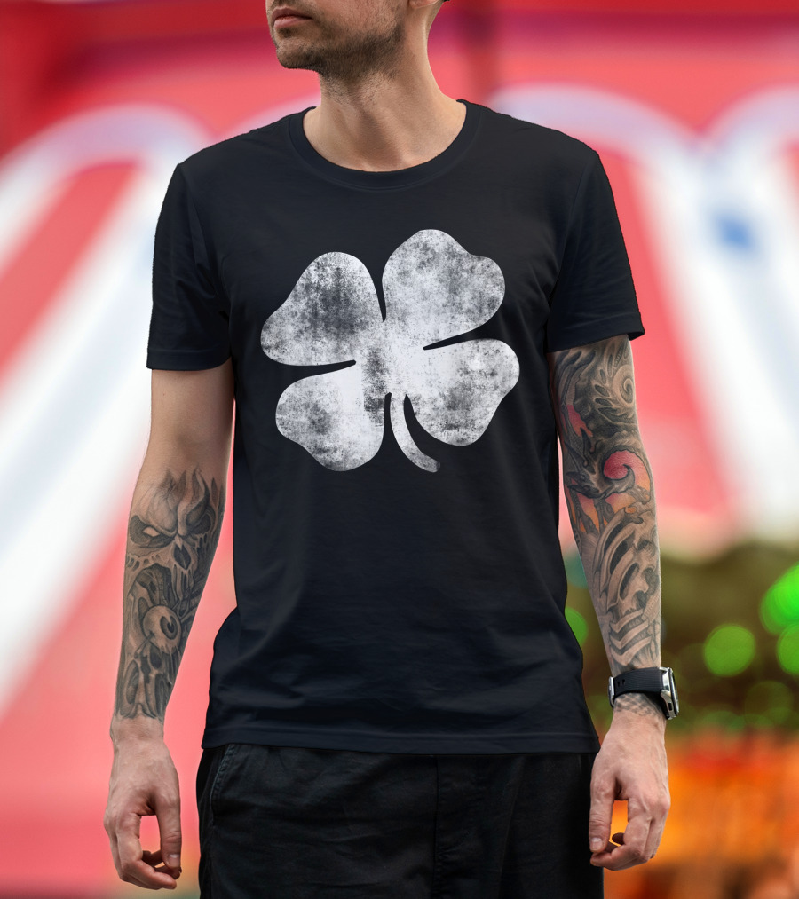 Lucky Shamrock Vintage Grunge Style Four-Leaf Clover T-Shirt