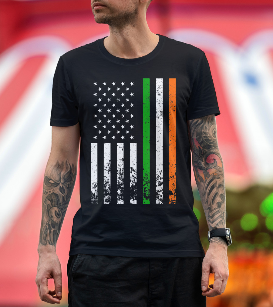 Irish American Flag Distressed USA Ireland Stripes T-Shirt