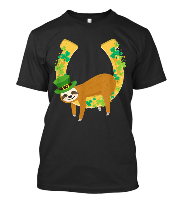 Sloth Napping Leprechaun Horseshoe Shamrock Green Hat T-Shirt